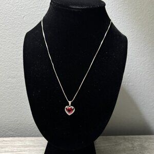 .925 Ailana Laine Elegant Red Heart Pendant Necklace Sterling Silver Box Chain